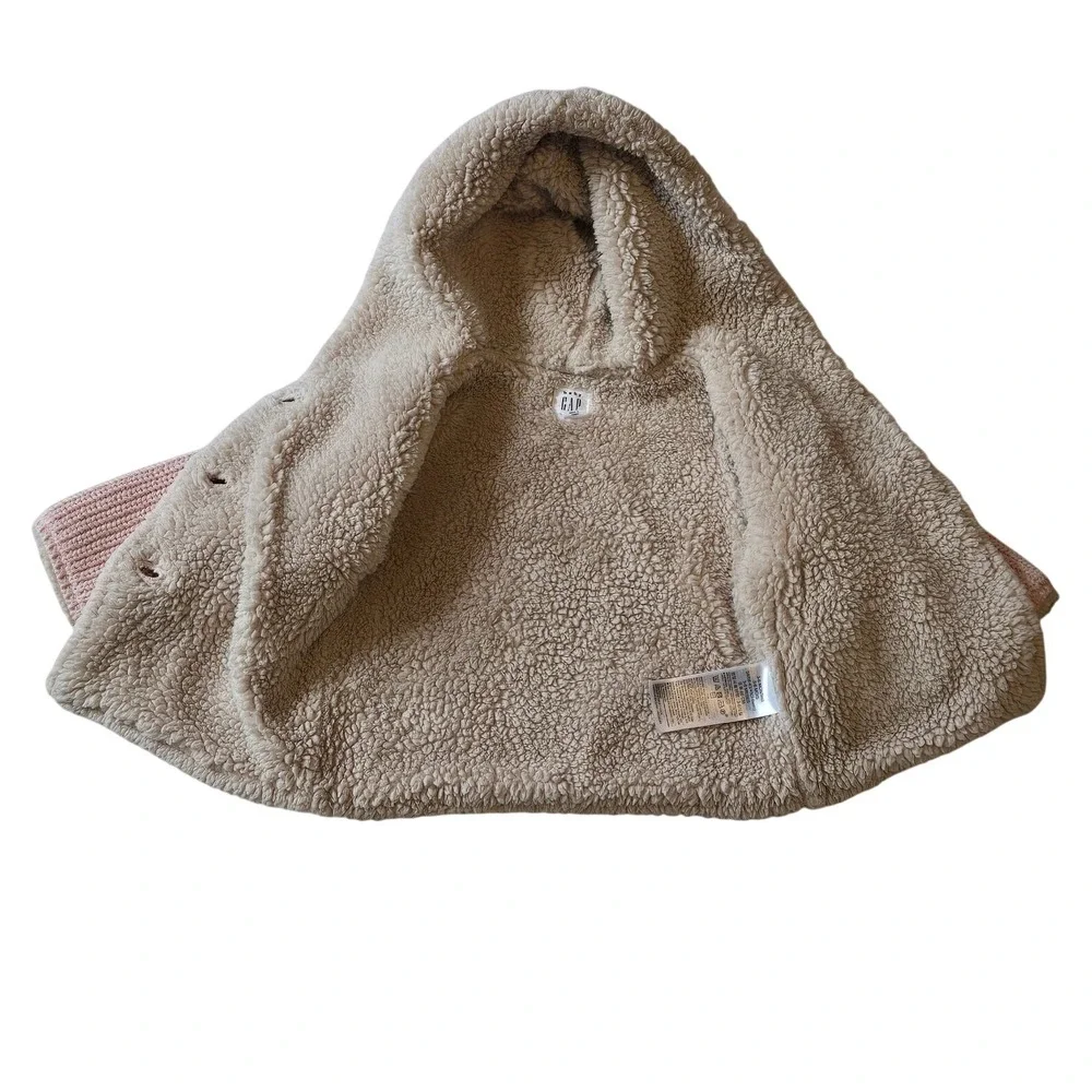 Baby Gap Pink Hooded Knit Jacket Sherpa Lined 3-6 Months